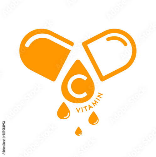 Vitamin C icon in capsule orange form simple line isolated on a white background. Design for use on web app mobile and print media. Medical symbol concept. Vector EPS10 illustration.