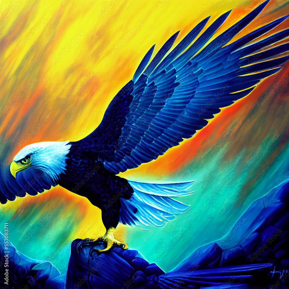 Obraz premium cute animal little pretty colorful eagle portrait from a splash of watercolor illustration