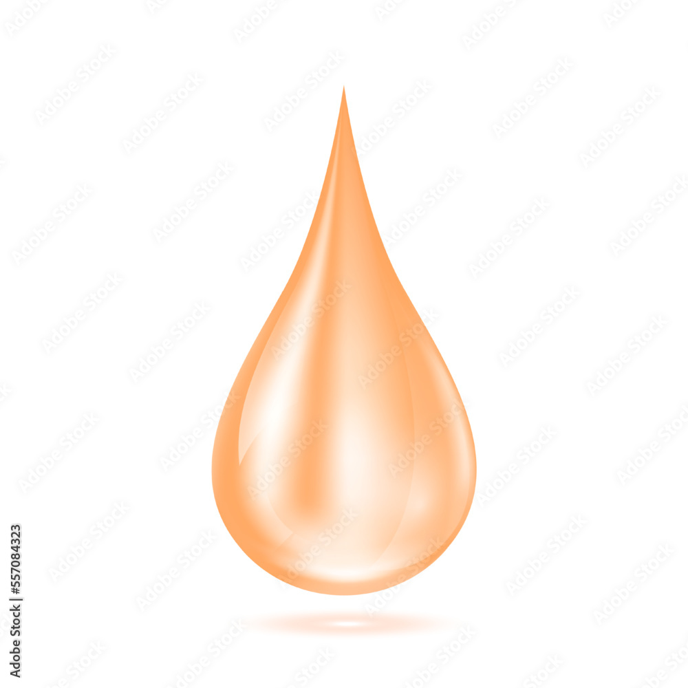 Obraz premium Vitamins collagen serum water drop orange isolated on white background. For ads beauty skin care cosmetics. Medical concepts. 3D Realistic Vector.