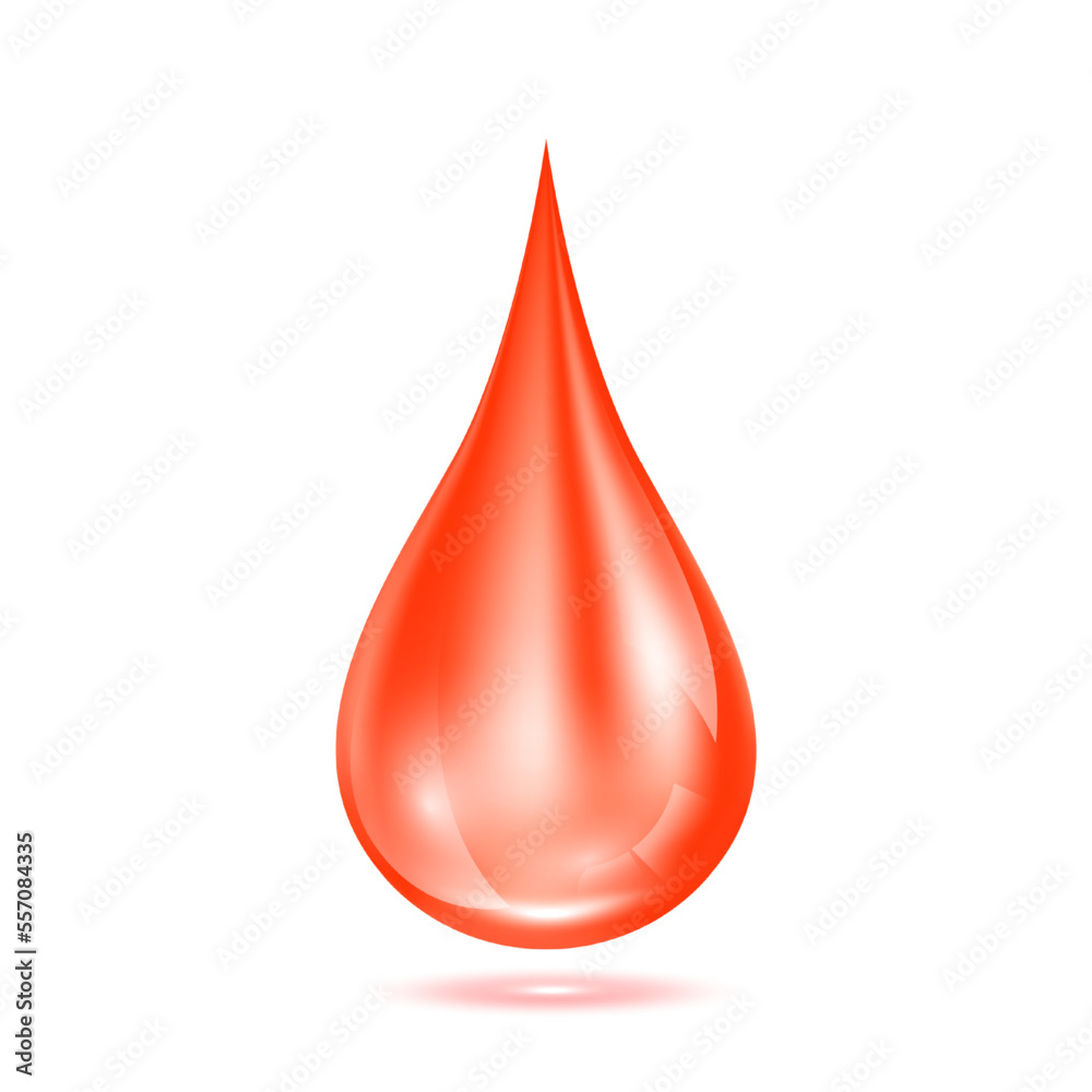 Vitamins collagen serum water drop red isolated on white background. For ads beauty skin care cosmetics. Medical concepts. 3D Realistic Vector.