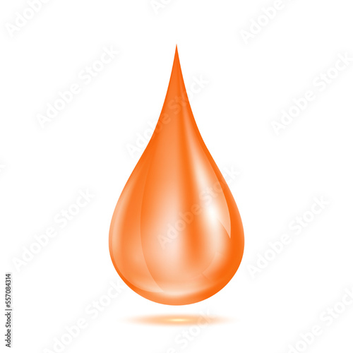 Vitamins collagen serum water drop orange isolated on white background. For ads beauty skin care cosmetics. Medical concepts. 3D Realistic Vector.
