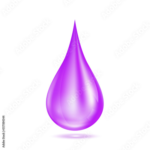 Vitamins collagen serum water drop purple isolated on white background. For ads beauty skin care cosmetics. Medical concepts. 3D Realistic Vector.