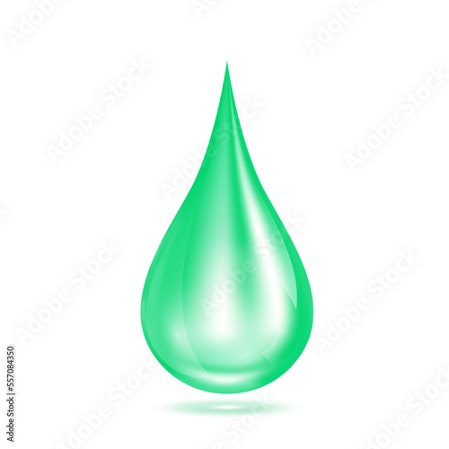 Vitamins collagen serum water drop green isolated on white background. For ads beauty skin care cosmetics. Medical concepts. 3D Realistic Vector.