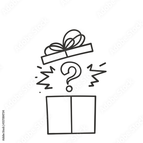 hand drawn doodle gift box and question mark symbol for mystery box