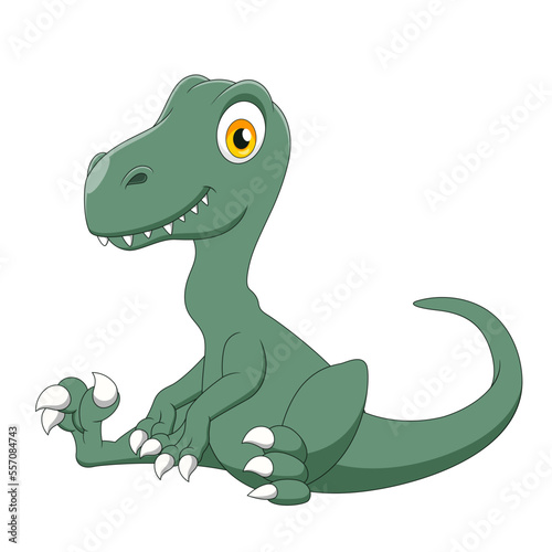 Cute little velociraptor cartoon sitting. Vector illustration