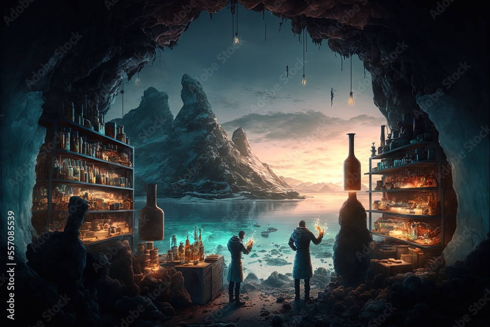 A secret steampunk science lab found inside of a cave. Stock Illustration |  Adobe Stock