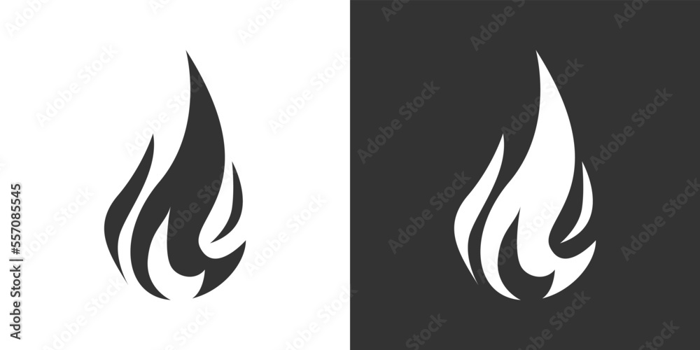 Fire flame icon. Black, minimalist icon isolated on black and white background. Fire flame simple silhouette. Fire flame icon. Black, minimalist icon isolated on black and white background. Fire flame simple silhouette.