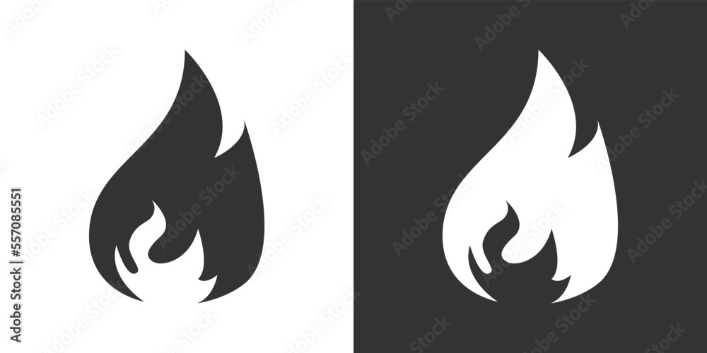 Fire flame icon. Black, minimalist icon isolated on black and white background. Fire flame simple silhouette. Fire flame icon. Black, minimalist icon isolated on black and white background. Fire flame simple silhouette.