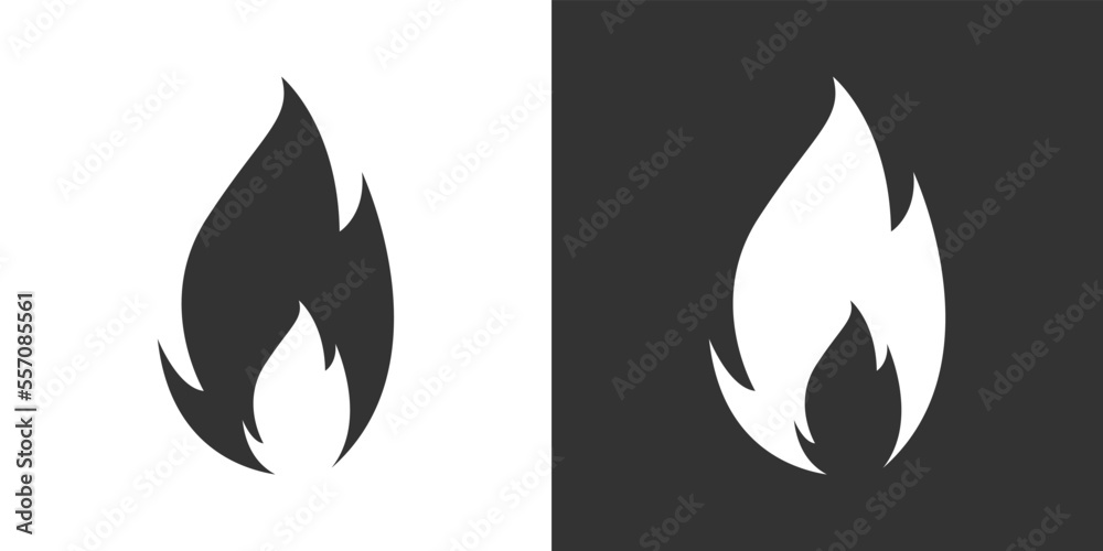 Fire flame icon. Black, minimalist icon isolated on black and white background. Fire flame simple silhouette. Fire flame icon. Black, minimalist icon isolated on black and white background. Fire flame simple silhouette.