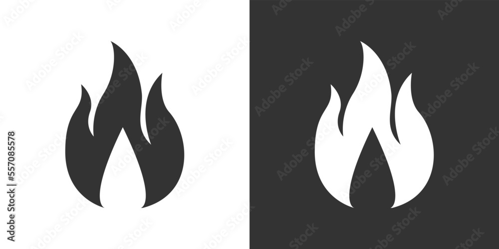 Fire flame icon. Black, minimalist icon isolated on black and white background. Fire flame simple silhouette. Fire flame icon. Black, minimalist icon isolated on black and white background. Fire flame simple silhouette.