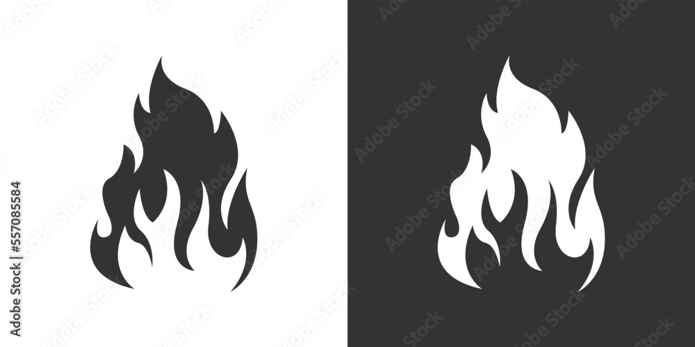 Fire flame icon. Black, minimalist icon isolated on black and white ...
