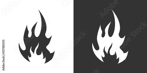 Fire flame icon. Black, minimalist icon isolated on black and white background. Fire flame simple silhouette.