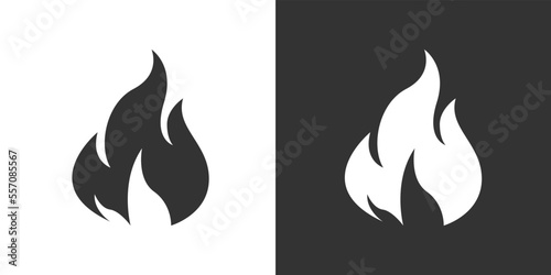 Fire flame icon. Black, minimalist icon isolated on black and white background. Fire flame simple silhouette.