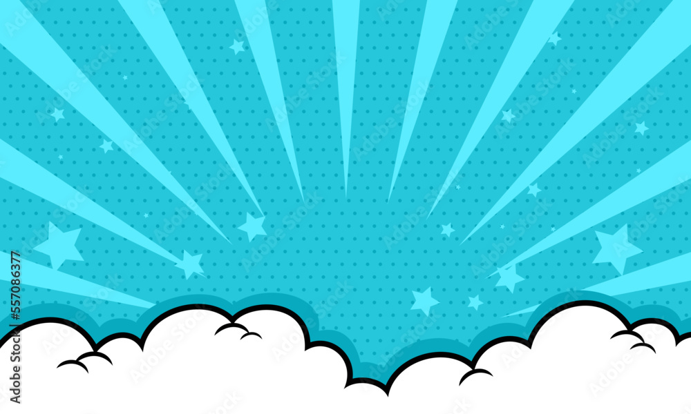 Comic cartoon blue background with cloud and star