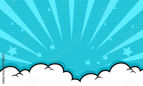 Canvastavla Comic cartoon blue background with cloud and star