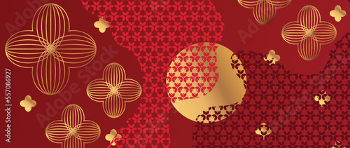 Chinese luxury background vector. Elegant decorative oriental gradient gold geometric curve shape design chinese pattern background. Abstract design illustration for wallpaper, card, poster, banner.