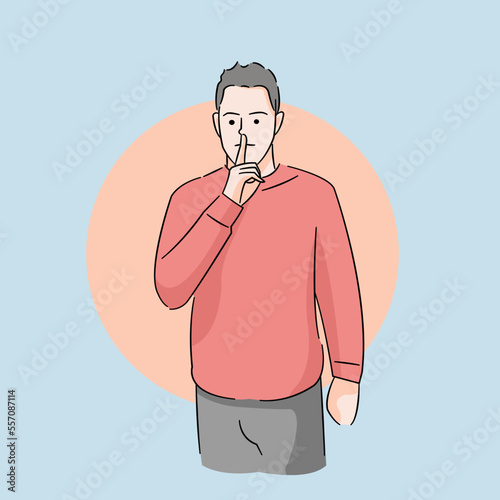 Man give silence gesture, asking to keep the voice down