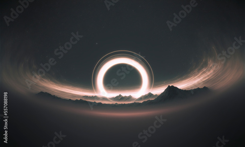 very long glowing black hole ring, night sky