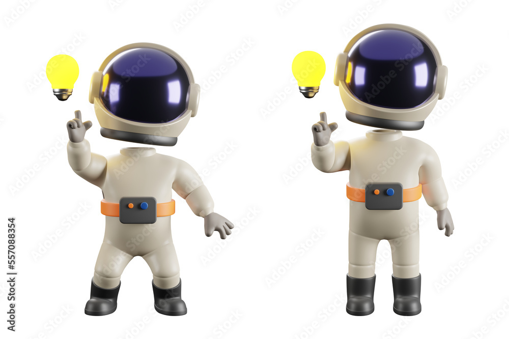 3d render of astronaut character doing get an idea pose 3d render of astronaut character doing get an idea pose