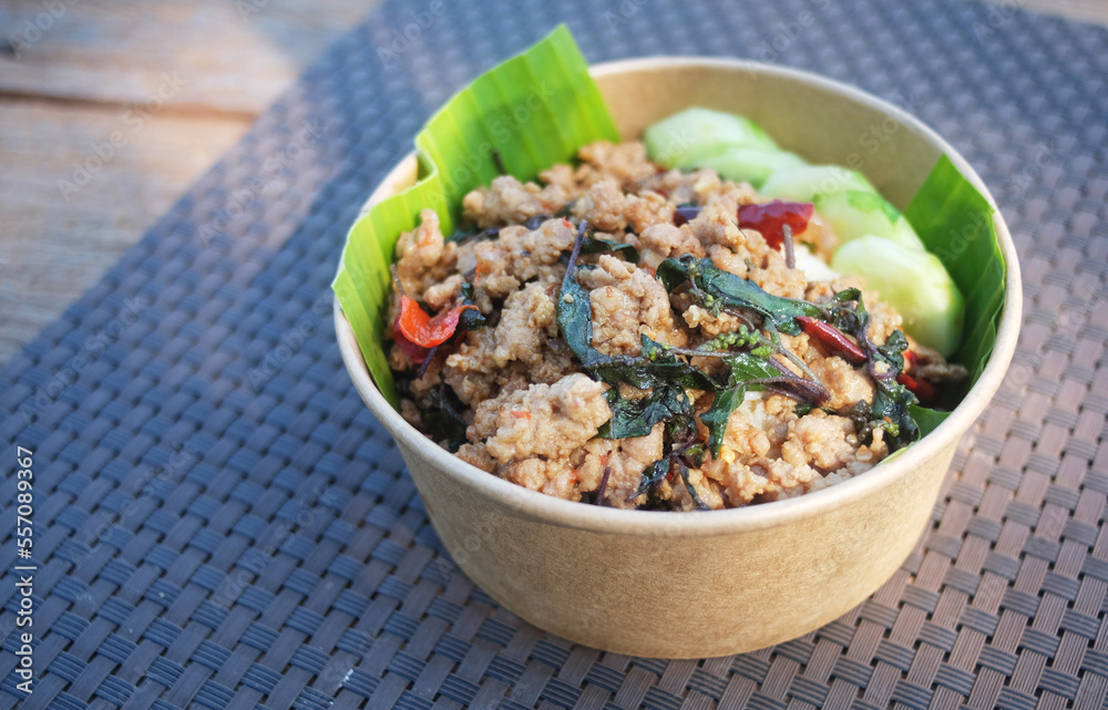 Thai food. Stir fried Thai basil with minced pork. Thai food. Stir fried Thai basil with minced pork.