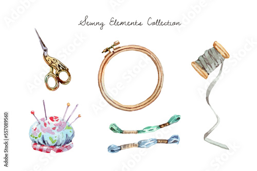 Watercolor sewing elements collection