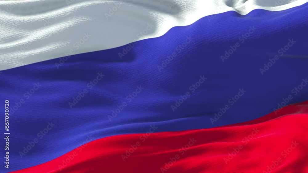 Russian Flag Loop. Realistic 4K. 30 fps flag of the Russia. Russia Flag waving in the wind. Seamless loop with highly detailed fabric texture. Loop ready in 4k resolution.