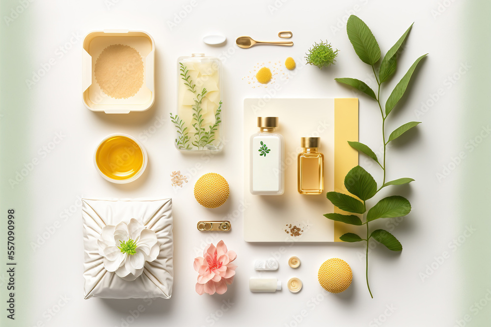 natural spa treatment products, isolated flat lay concept (generative ai) natural spa treatment products, isolated flat lay concept (generative ai)