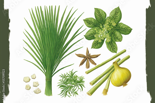 Citronella lemongrass petitgrain palmarosa and patchouli for essential oils - generative ai photo
