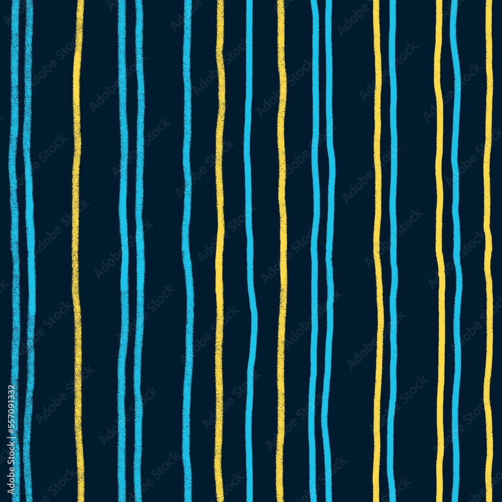 Hand drawn seamless stripes striped pattern in blue purple yellow. Minimalist lines abstract geometric fabric print. modern texture graphic wrapping paper textile creative art, bold colors background.