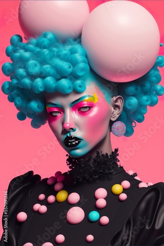 Pop Art polka dot woman bright colors (aimgenerated)