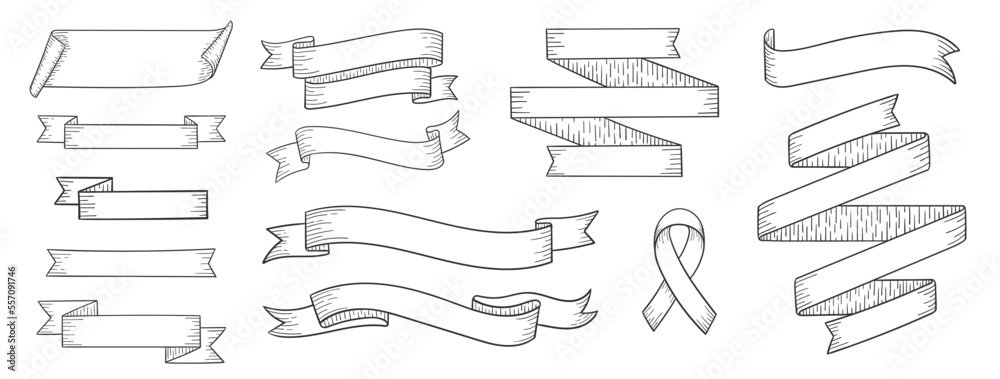 set of elements labels ribbon vector	hand draw with details