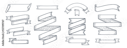 set of elements labels ribbon vector	hand draw with details