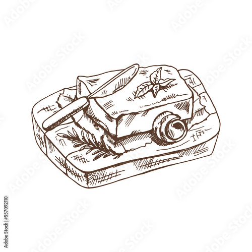 Vector hand drawn butter sketch. Detailed retro style a piece of butter image. Vintage element for labels, packaging and cards design.