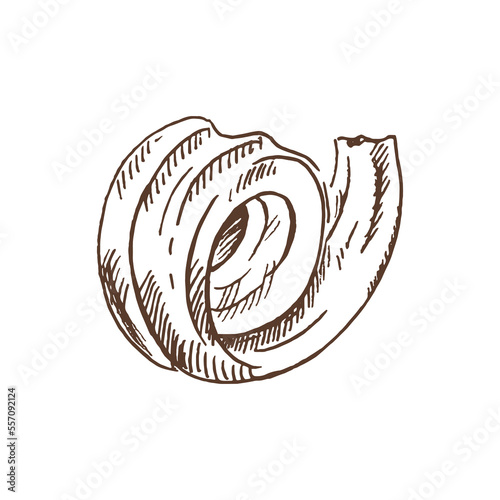Hand drawn butter curl sketch on white background. Retro style a piece of butter image. Vintage element for labels, packaging and cards design.
