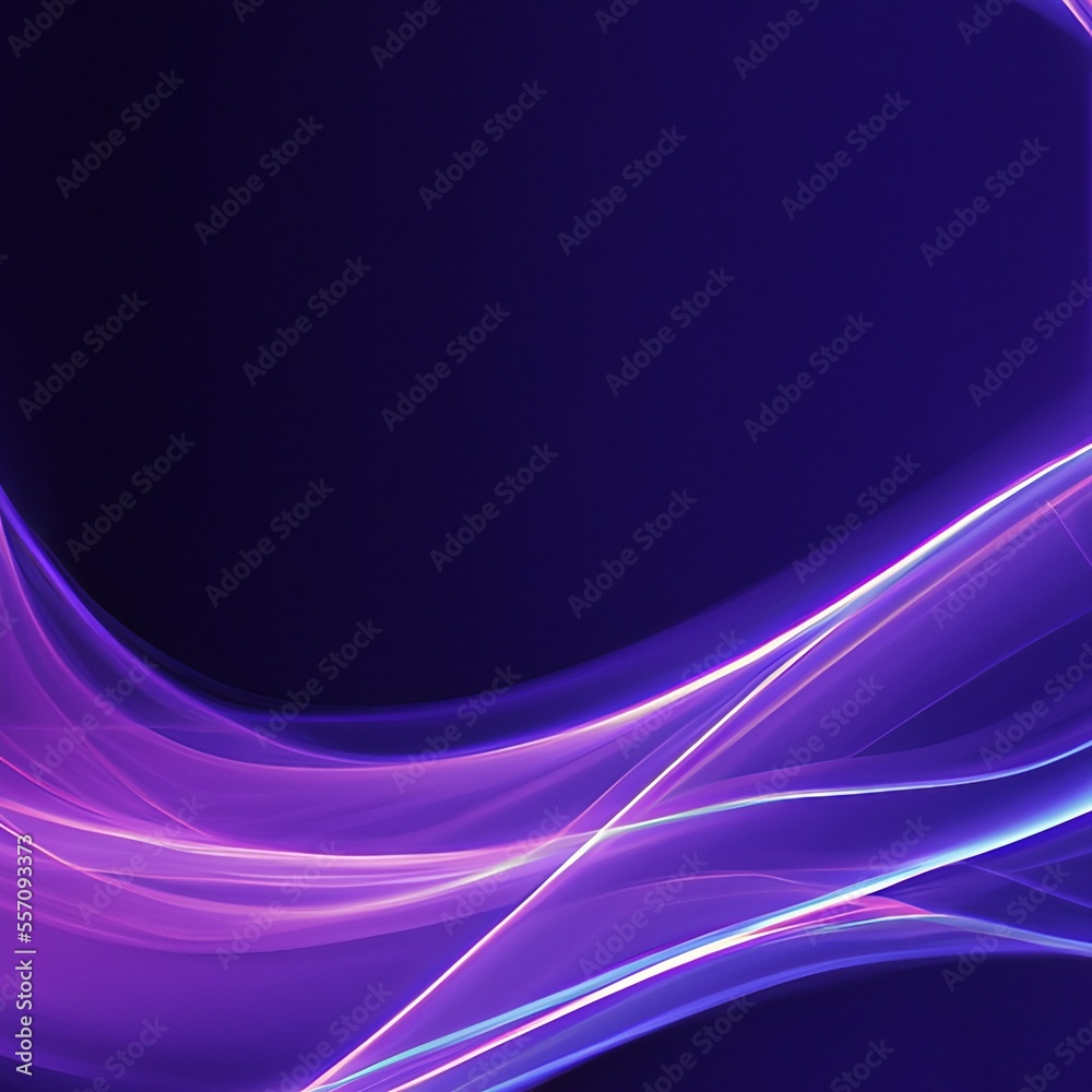 Naklejka premium Abstract purple swoosh or swirl with soft smooth elegant waves on black background. Copyspace. Generative AI