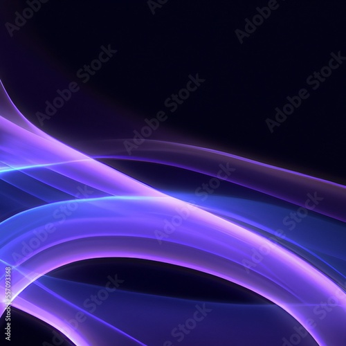 Abstract purple swoosh or swirl with soft smooth elegant waves on black background. Copyspace. Generative AI