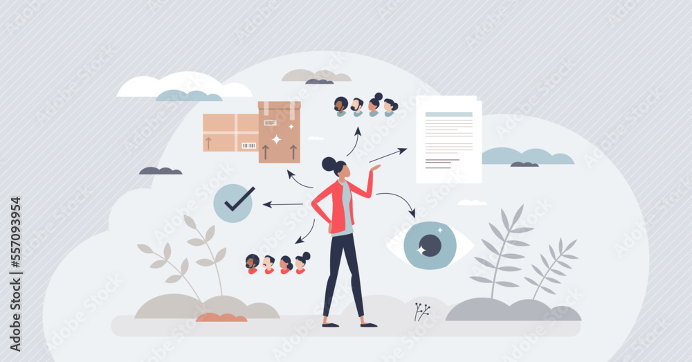 Product owner as SCRUM member work to create backlog tiny person concept. Project agile team character with professional responsibility management to maximize product outcome value vector illustration
