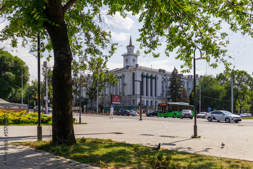 Almaty Kazakhstan 20 June 2022. Historical Building at the Dostyk Avenu in the city center of Almaty. Kimep University Bulding photo