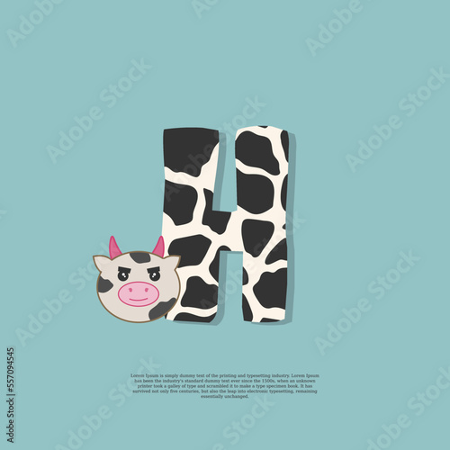 cow skin letter h with cute cow sticker doodle icon