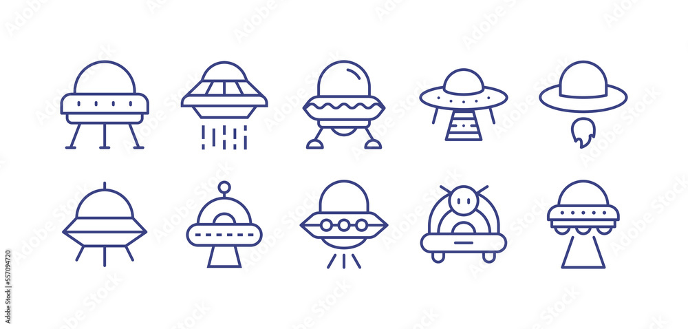 UFO icon set. Duotone color. Vector illustration.