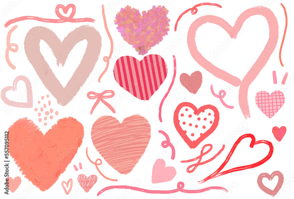 Pink Heart Doodle PNG Isolated Sketch Set Valentines Day Drawing Elements Hand Drawn