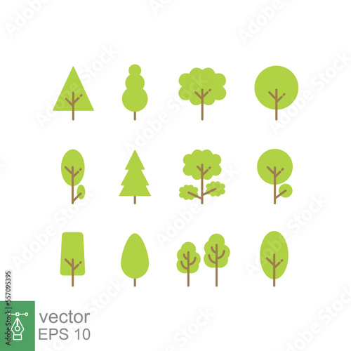Tree icon set. Simple flat style. Forest tree nature plant isolated eco foliage. Green leaf cartoon tree silhouette  pine shape  branch  trunk  environment concept. Vector illustration design EPS 10.