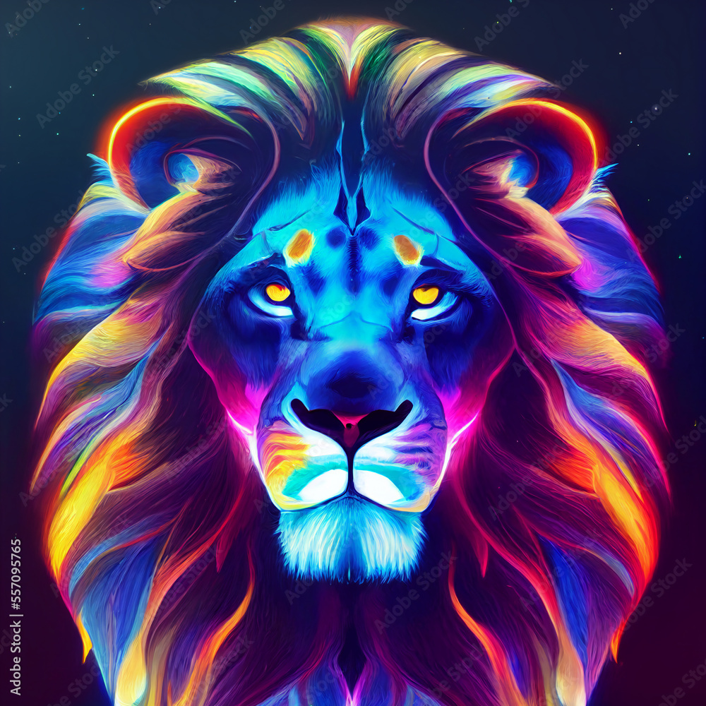 cute animal little pretty colorful lion portrait from a splash of watercolor illustration