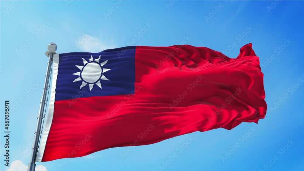 Taiwan Flag Loop. Realistic 4K. 30 fps flag of the Taiwan. Taiwan flag waving in the wind. Seamless loop with highly detailed fabric texture.