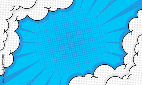 Comic cartoon blue background with cloud