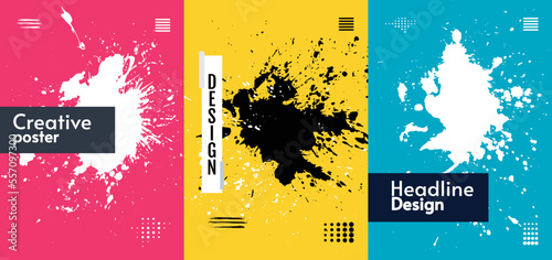 Paint splash poster. Set of vector illustration. Minimal modern colors. Design for poster, cover, book, banner, background, postcard.