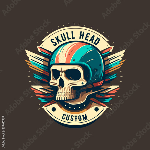skull in the retro biker helmet vintage motor custom Motorcycle Rider style