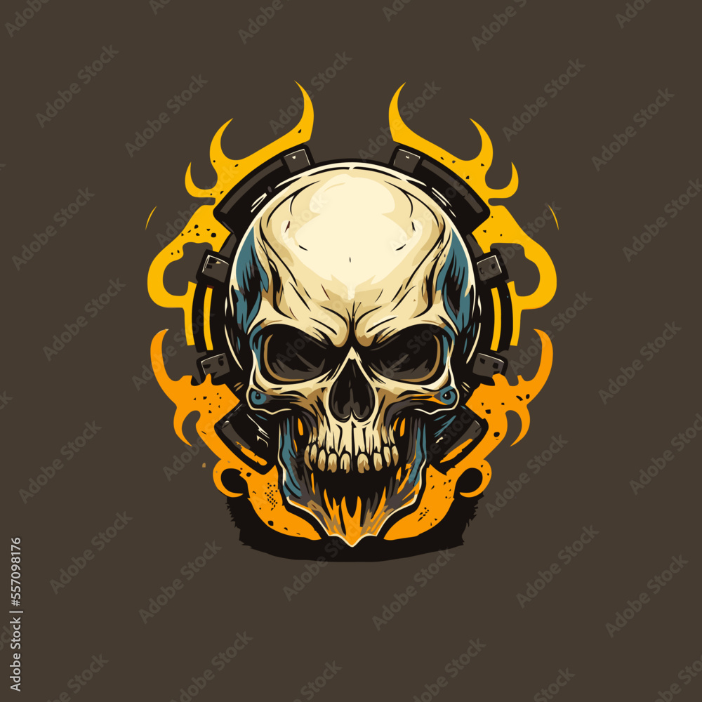 fire skull head logo mascot design vector template