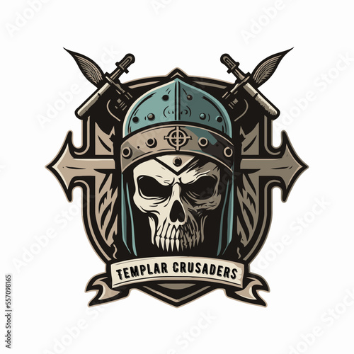 knight templar crusaders skull head logo mascot vector illustration