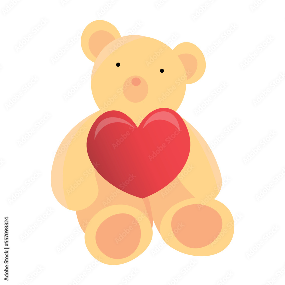 Obraz premium Cuddle teddy bear with red heart for Valentine's Day on white background